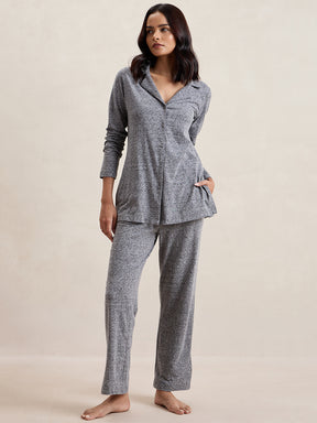 Grey Melange Button Down Co-Ord Set