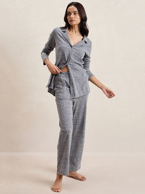 Grey Melange Button Down Co-Ord Set