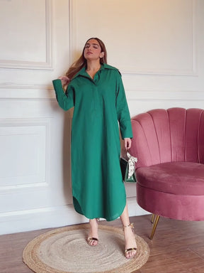 Emerald Green Cotton Shirt Maxi Dress