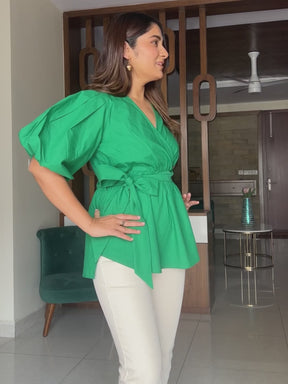 Green Poplin Wrap Top