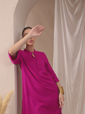 Fuchsia Pink Roll-Up Sleeves Tunic With Roll-Up Pant