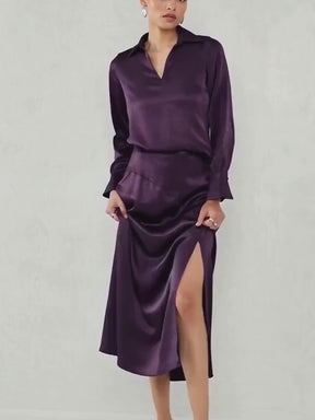 Deep Purple Satin Skirt Co-Ord Set