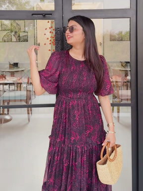 Black Paisley Smocked Maxi Dress