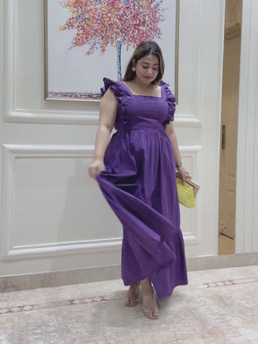 Purple Poplin Back Tie-Up Maxi Dress