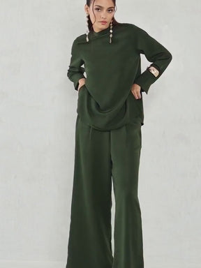 Olive Back Tie-Up Satin Co-Ord Set