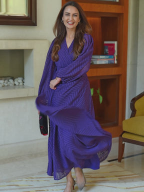 Deep Purple Chevron Dobby Wrap Maxi Dress