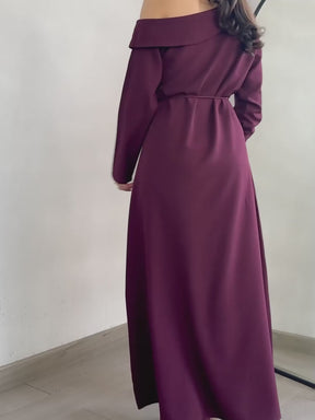 Wine One Shoulder Slit Detail Maxi Dress