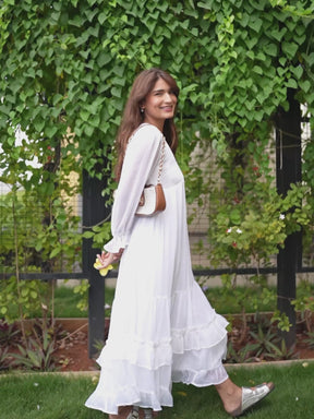 White Smocking Tiered Maxi Dress