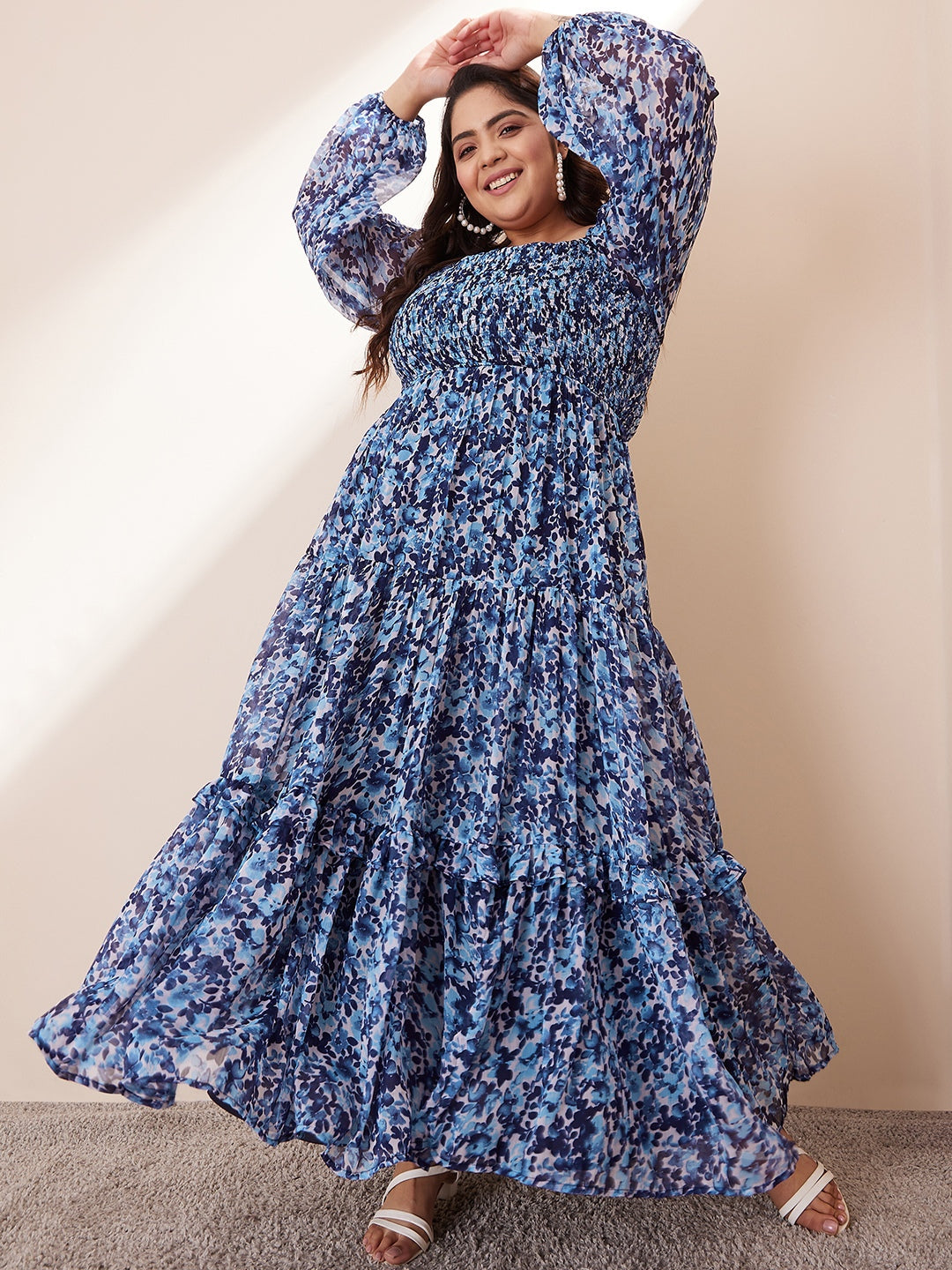 Blue floral shop plus size dress